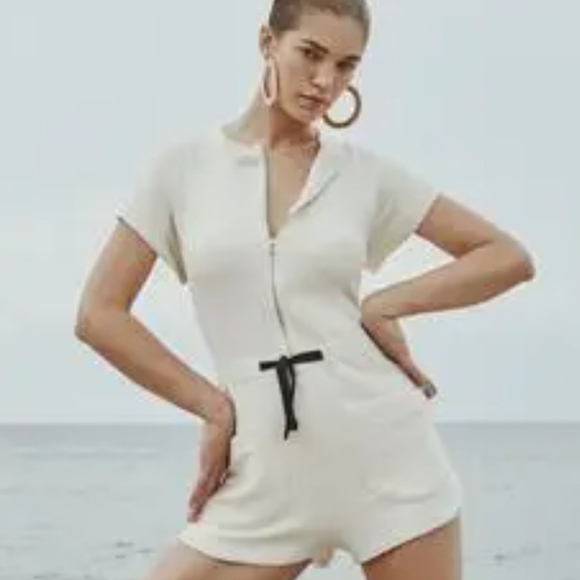 Solid & Striped Zip Front Romper Shorts Cream Size S - Picture 2 of 11